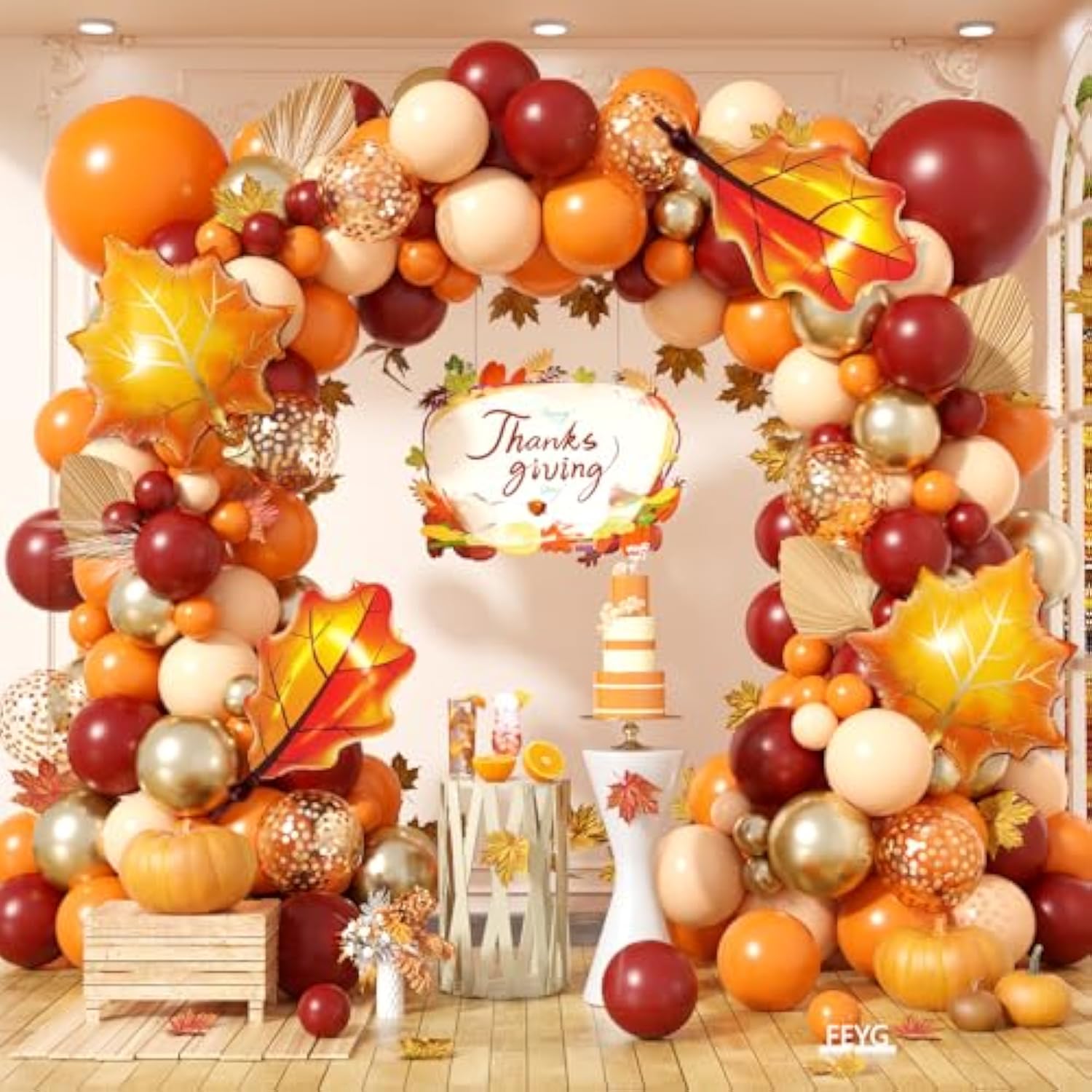 Orange Balloon Arch Kit with Leaf Foil Balloons Burgundy Burnt Orange for Autumn Party