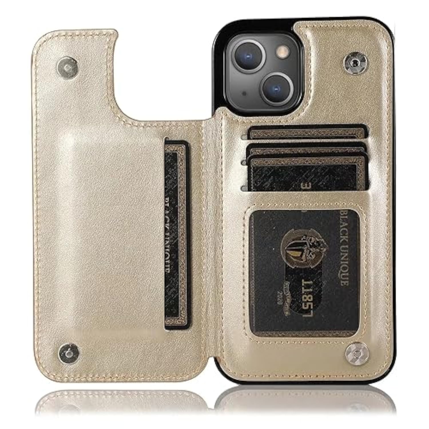 iPhone 15 Plus 6.7 inch Premium Leather Case with Tempered Glass Screen Protector and Card Holder Wallet Stand
