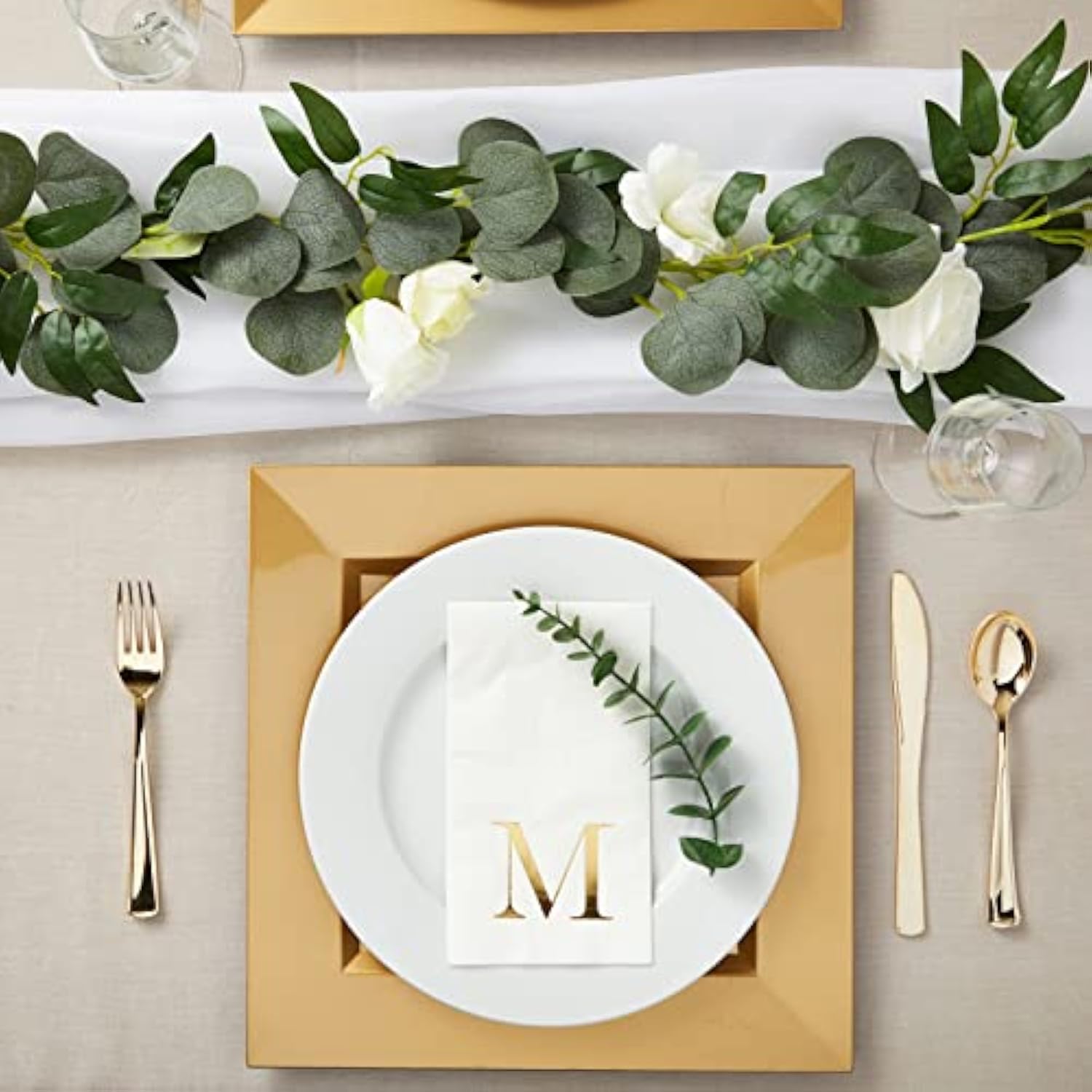 M Napkins Paper Guest Towels - 4 X 8 In, 3-Ply, White & Gold, 100 Count - Letter M Initial Napkins For Wedding Reception & Party Use