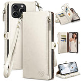 Compatible With Iphone 16 Pro Max Wallet Case With Zipper Credit Card Holder?Rfid Blocking?,Flip Folio Book Pu Leather Phone Case Shockproof Cover Women Men For Apple 16 Pro Max Case White