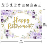 Happy Retirement Backdrop 7x5ft Purple and White Flowers Retirement Party Decorations Background Congrats Retired Banner Photo Booth Props