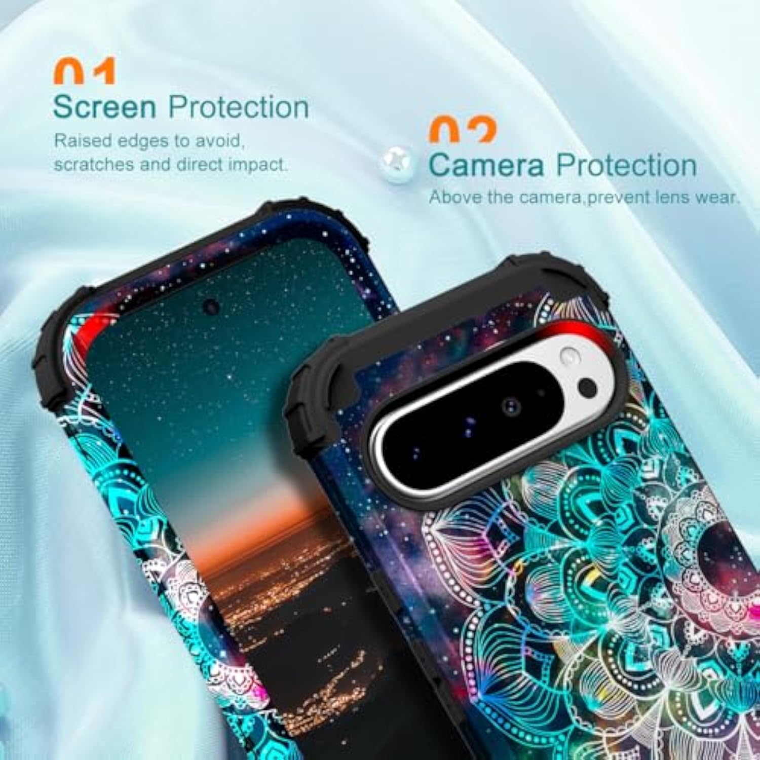 For Google Pixel 9 Pro Xl Case, Shockproof Heavy Duty Protection Hard Plastic+Silicone Rubber Bumper Hybrid Protective Case For Google Pixel 9 Pro Xl 6.8" 2024 Mandala In Galaxy