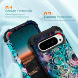 For Google Pixel 9 Pro Xl Case, Shockproof Heavy Duty Protection Hard Plastic+Silicone Rubber Bumper Hybrid Protective Case For Google Pixel 9 Pro Xl 6.8" 2024 Mandala In Galaxy