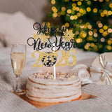 Happy New Year 2026 Cake Topper Black Gold Glitter Party Decor