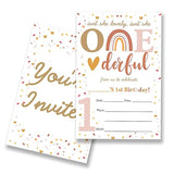 Boho Rainbow Girl 1St Birthday Party Invitations Supplies Fill-In Set Of 20 With Envelopes Modern Rainbow 1St Birthday Bash Invites Cards, Double Sided