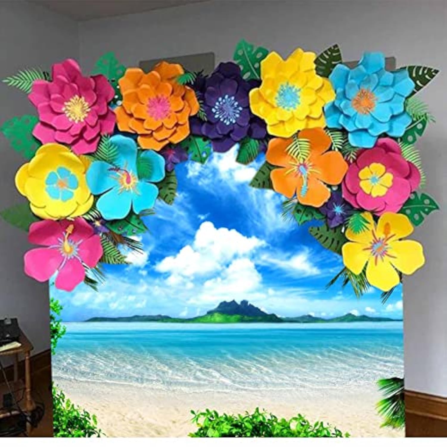 Ocean Blue Sky Tropical Palm Trees Summer Party Photo Banner 82x60"