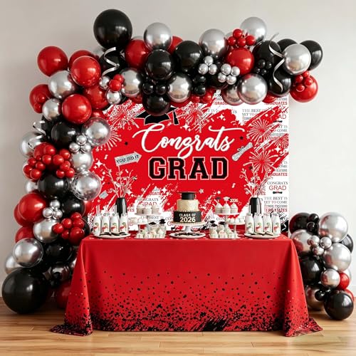 Graduate Backdrop 7x5ft Congrats Grad Red 2026 Graduation Party Decorations Background Class of 2026 Photography Backdrops