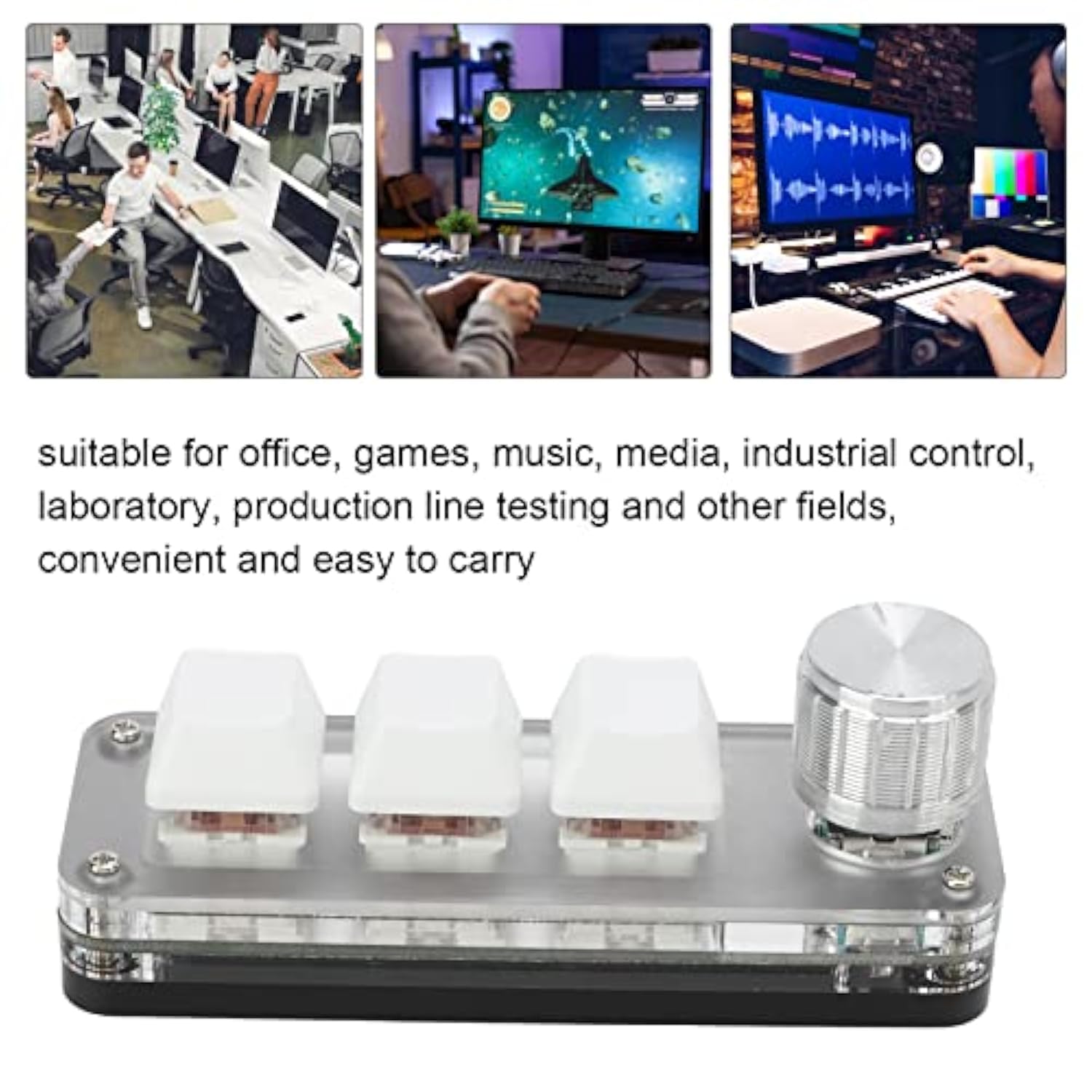 Mini 3 Key Keypad With Knob, One Handed Macro Mechanical Keyboard, 3 Fully Pro