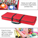 Christmas Wrapping Paper Storage Bag With Pockets | Gift Wrap Organizer Container | 37” X 14” X 4” | Underbed Durable Box Made Of 600D Oxford Material (Red)