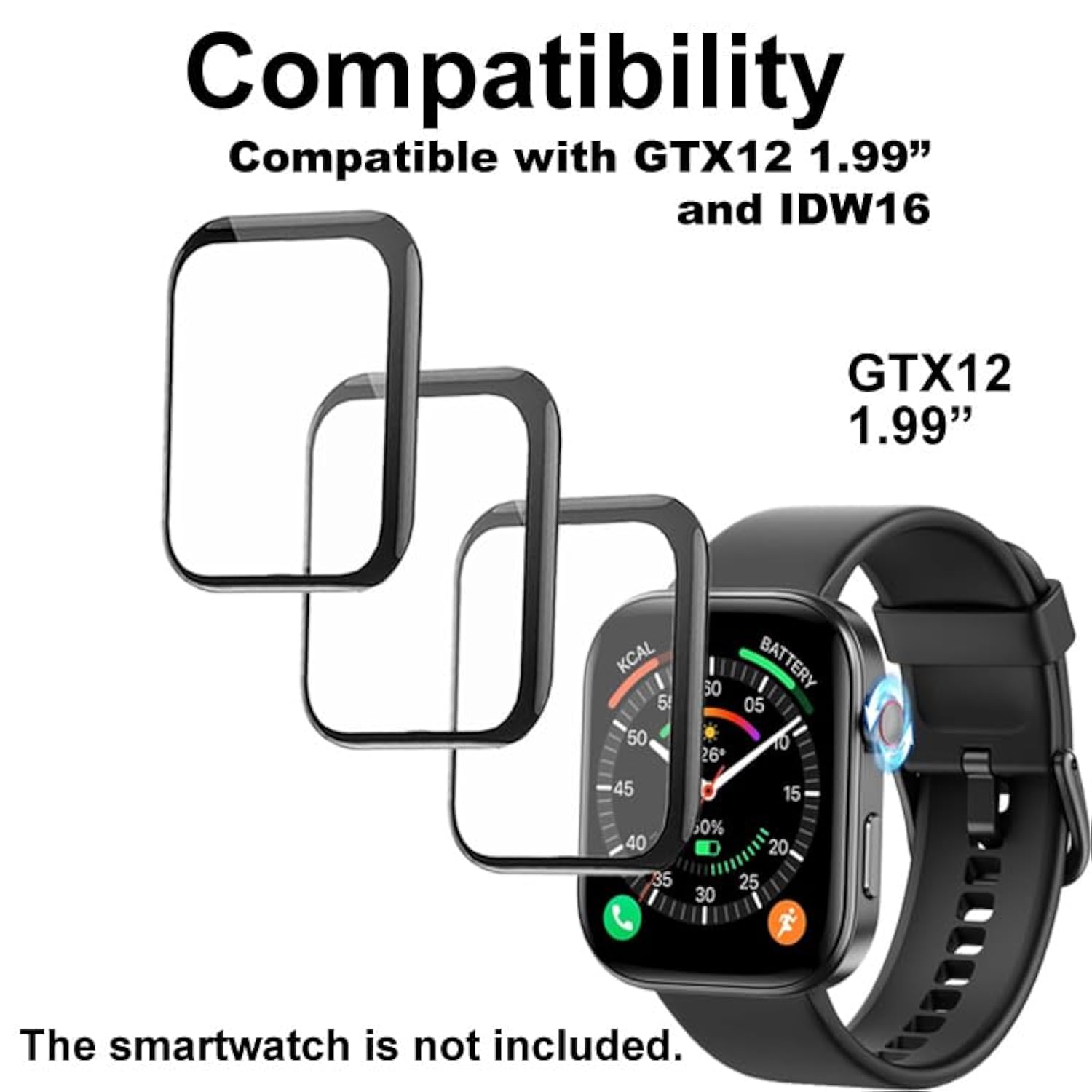 3D Screen Protector Compatible With Veryfit Gtx12 1.99 Inches Fitpolo Enomir Tensky Veryfit Smartwatch, Pmma, Full Coverage, 3 Pieces