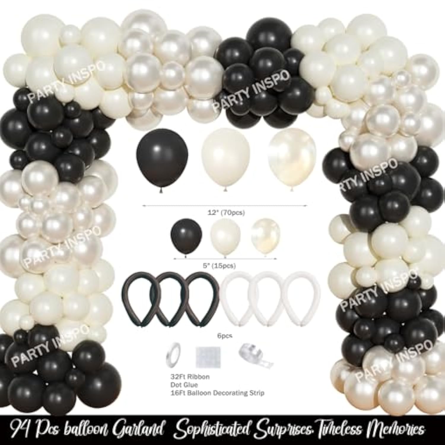 Black Bow Birthday Decorations – 110 Pcs Black Bow Themed Party Supplies With Backdrop, Tablecloth, Cake Topper, Banner, Cupcake Toppers, Ribbons, Balloon Garland