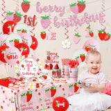 Berry First Birthday Decor, Strawberry 1St Birthday Decorations For Girls, Sweet One Balloon Banner Cake Toppers Tablecloth Plates And Napkins For Strawberry Baby Shower Decorations