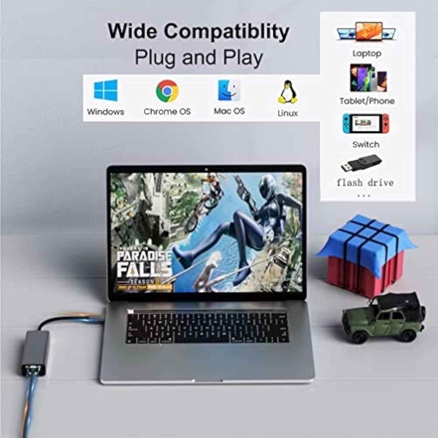 DTech 3 Port USB to Ethernet Adapter USB 3.0 Hub 10/100/1000 mbps Gigabit Wire
