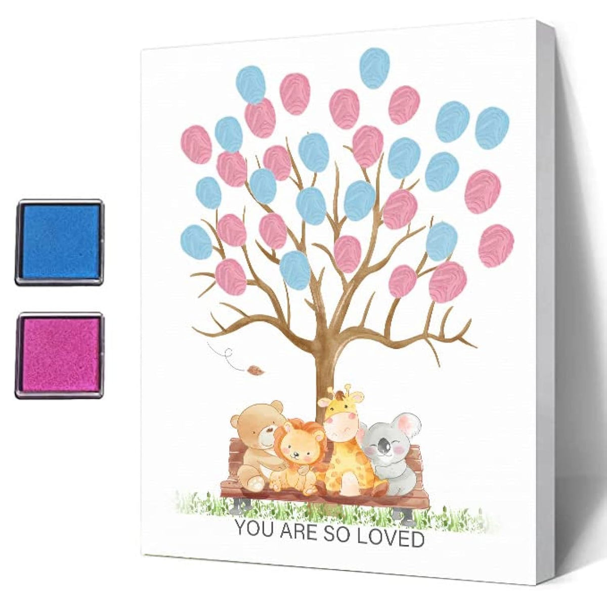 Cute Animals Baby Shower Fingerprint Tree, Funny Guest Book Party Game For Baby Shower, Baby Shower Party Guestbook Ideas, Gender Reveal Keepsake, Special Meaningful Canvas Decoration