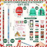 144 Pcs Christmas Stationery Party Favors Bulk For Students Xmas Gift Including Christmas Tree Santa Hat Sharpener Pencil Eraser With Card Bags For Stocking Stuffers Classroom Gift Exchange