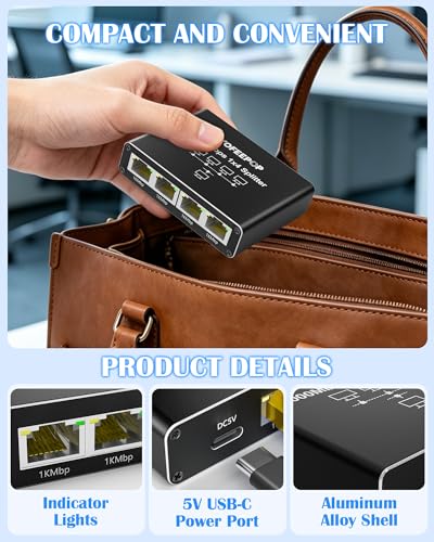 Internet Splitter 1 In 4 Out, Gigabit Ethernet Lan Splitters High Speed 1000Mbps Rj45 Ethernet Switch For Cat8/7/6/5E/5 Cable [4 Devices Simultaneous Networking]