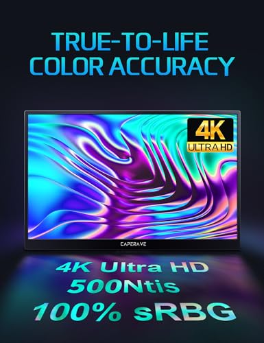 17.3" Portable Monitor 4K, 500 Nits 3840 * 2160P 100% Adobe Rgb Travel Monitor With Bulit-In Kickstand & Speakers, Portable Computer Monitor, External Monitors For Laptop Pc Xbox Switch Ps4/5