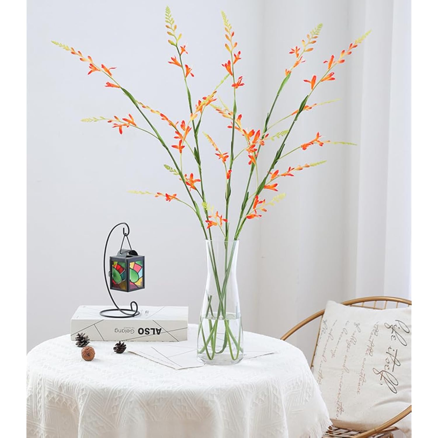 Artificial Plant Flowers, 4 Bouquets Of Long-Stemmed Freesia, Suitable For Home Diy Flower Arrangement, Wedding Party Table Decoration (Golden Red) (4, Golden Red)