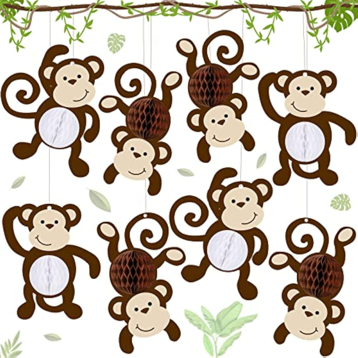 12 Pcs Monkey Cutouts Jungle Party Decorations Honeycomb Monkeys Birthday Party Supplies Paper Safari Hanging Banner Wall Decor For Birthday Baby Shower Room Decor(12 Pcs)