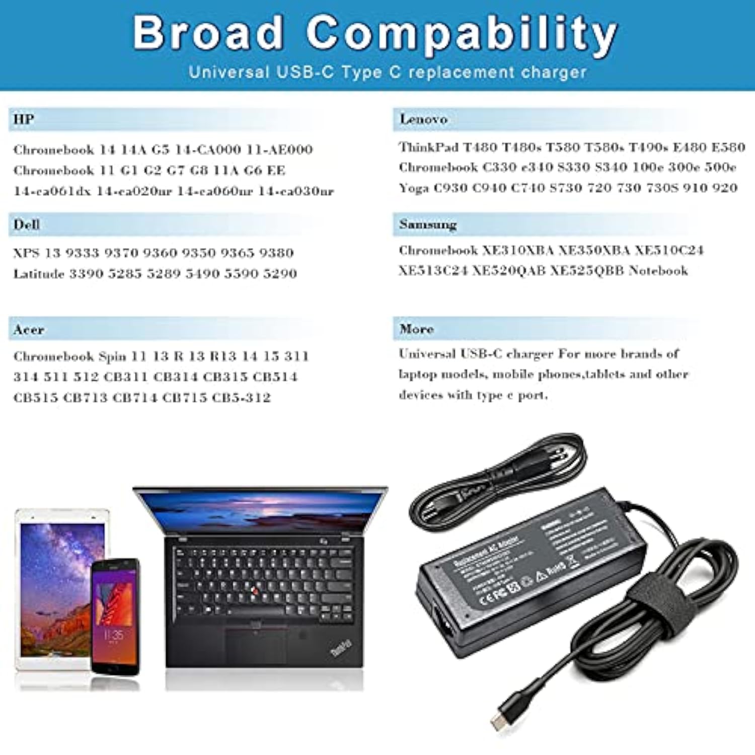45W Usb-C Type C Charger Adapter For Acer Chromebook Spin 15 13 11 315 713 311