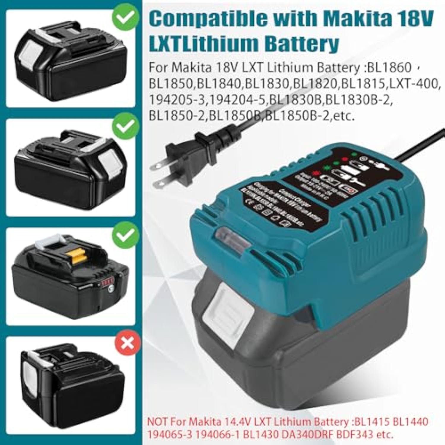 Dc18Rc 18 Volt Lithium Battery Charger Replacement For Makita 18V Lithium-Ion Battery Bl1850 Bl1840B Bl1820 Bl1815 Bl1860 Bl1430 Bl1450 Bl1830 Mini Compact Charger(Not For 14.4V)