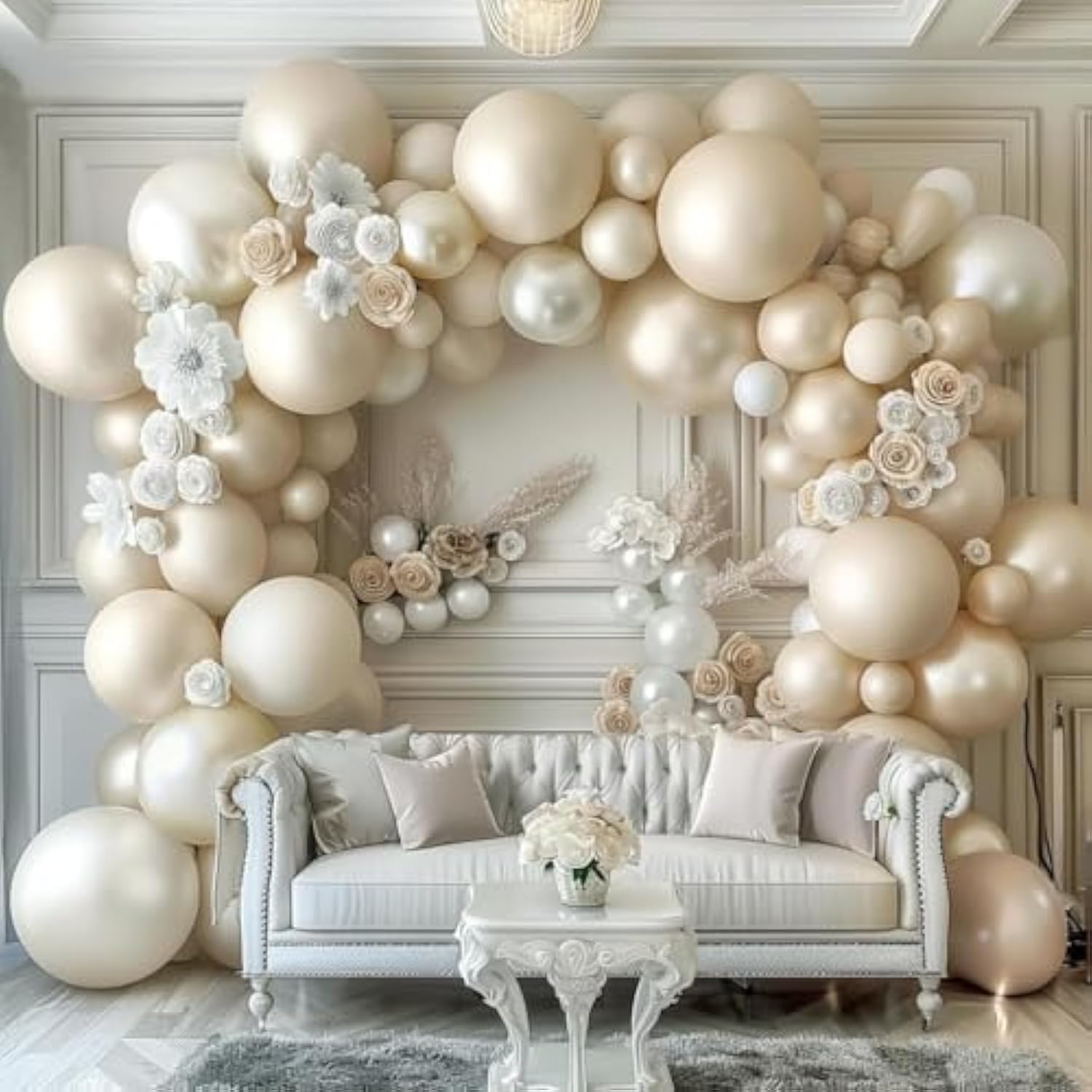 Ivory & Pearl White Balloon Garland Kit for Neutral Baby Shower, Wedding, or Party Decor
