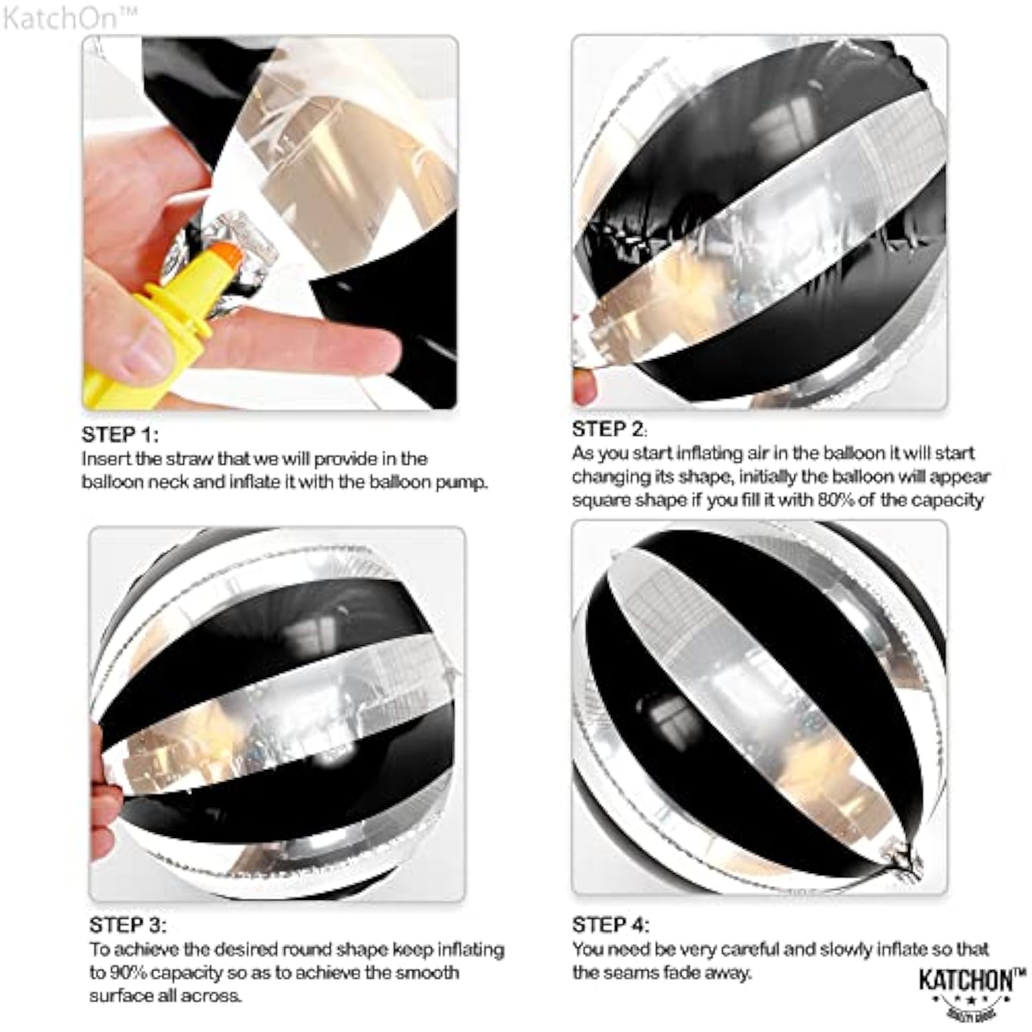 Big, 22 Inch Black And Silver Balloons - Pack Of 6, Black And Silver Party Decorations | 360 Degree 4D Stripe Black Silver Balloons | Silver And Black Balloons For Black And White Party Decorations