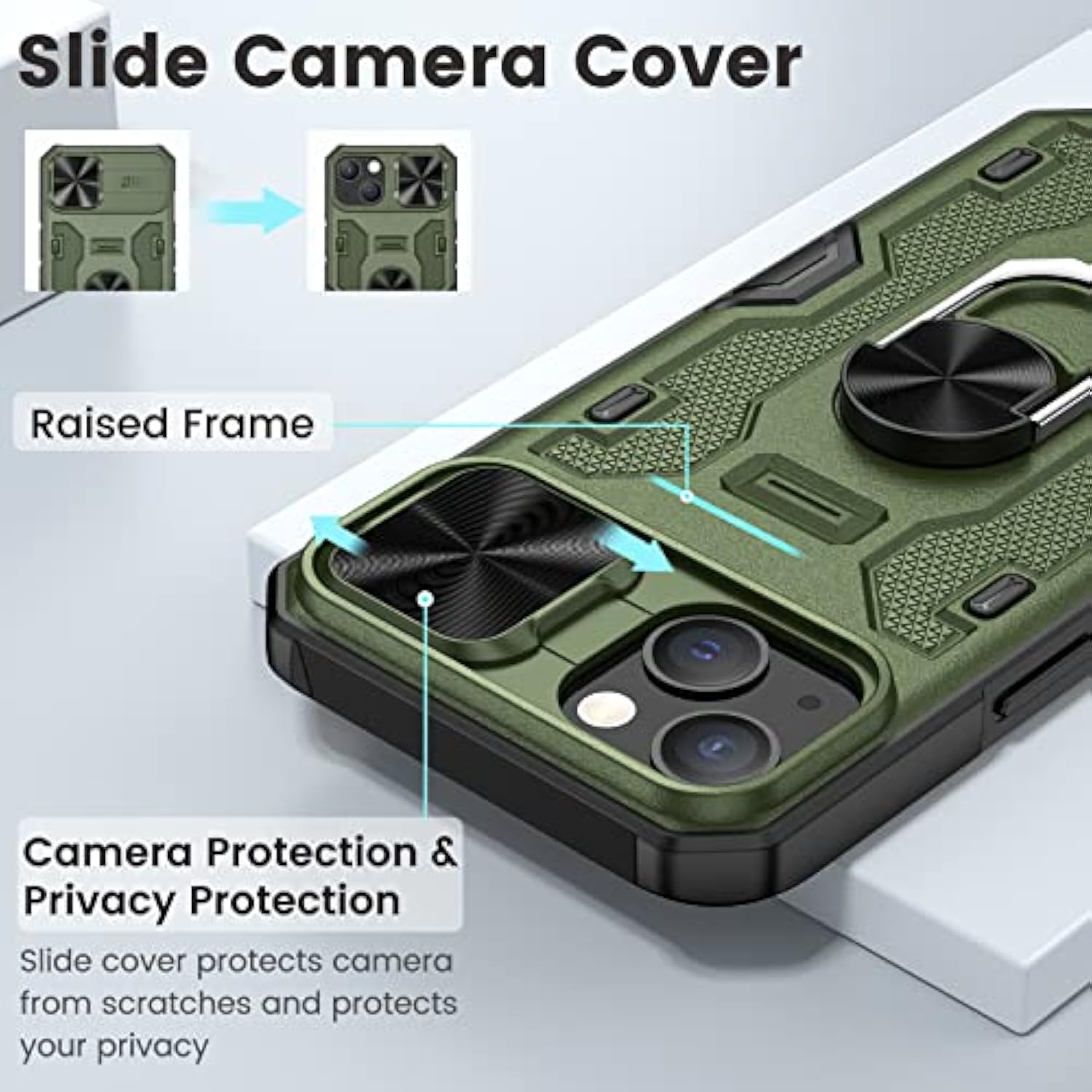 For Iphone 14 Plus Case, 14 Plus Case With Camera Cover & Kickstand, Built-In 360°Rotate Ring Stand Magnetic Magnet Protective Phone Case Cover For Iphone 14 Plus -Green