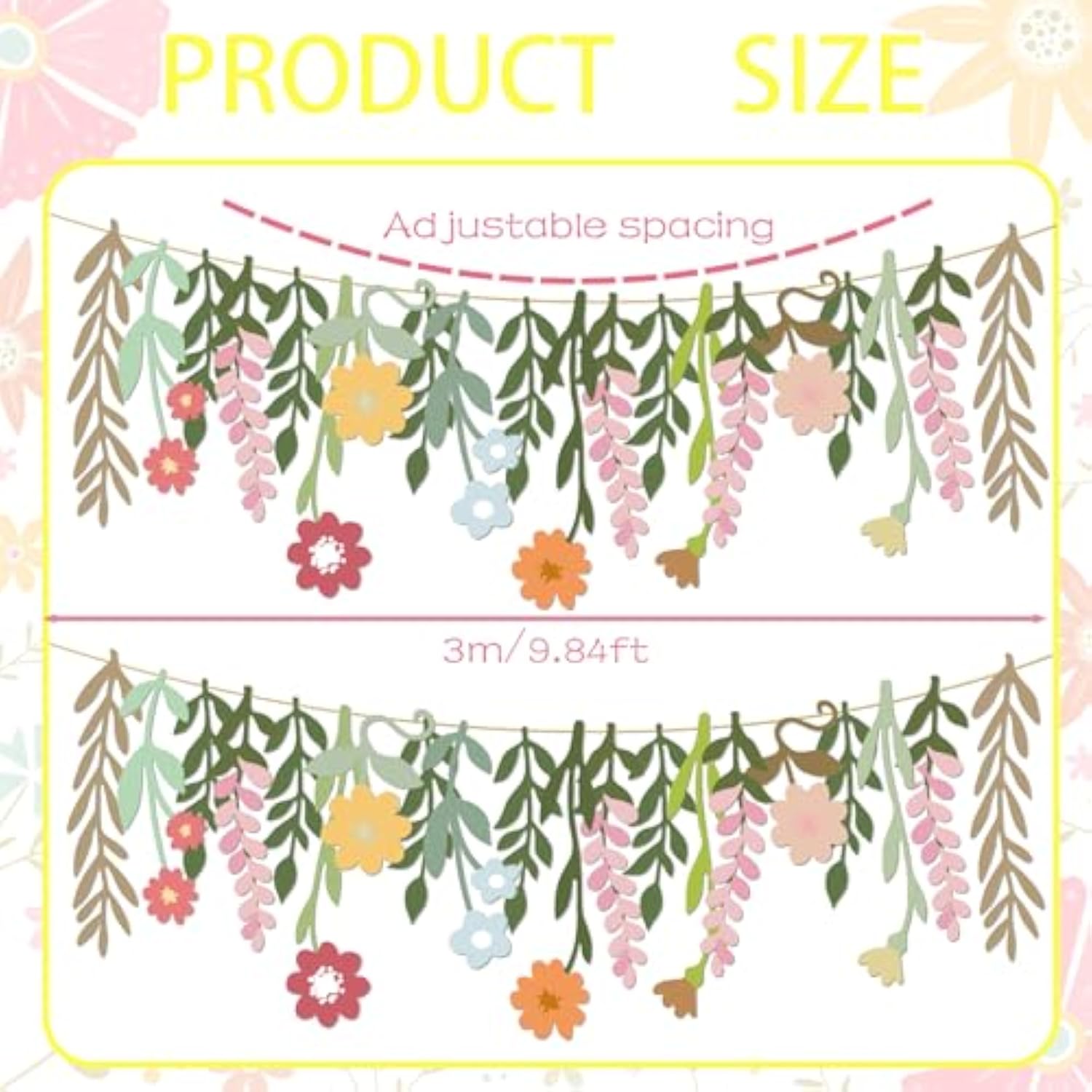 2 Pcs Flower Birthday Party Banner Spring Decor Floral Theme Hanging Garland Spring Happy Birthday Flower Banner Boho Floral Leaf Party Supplies For Women Wedding Baby Shower Backdrop Indoor Outdoor