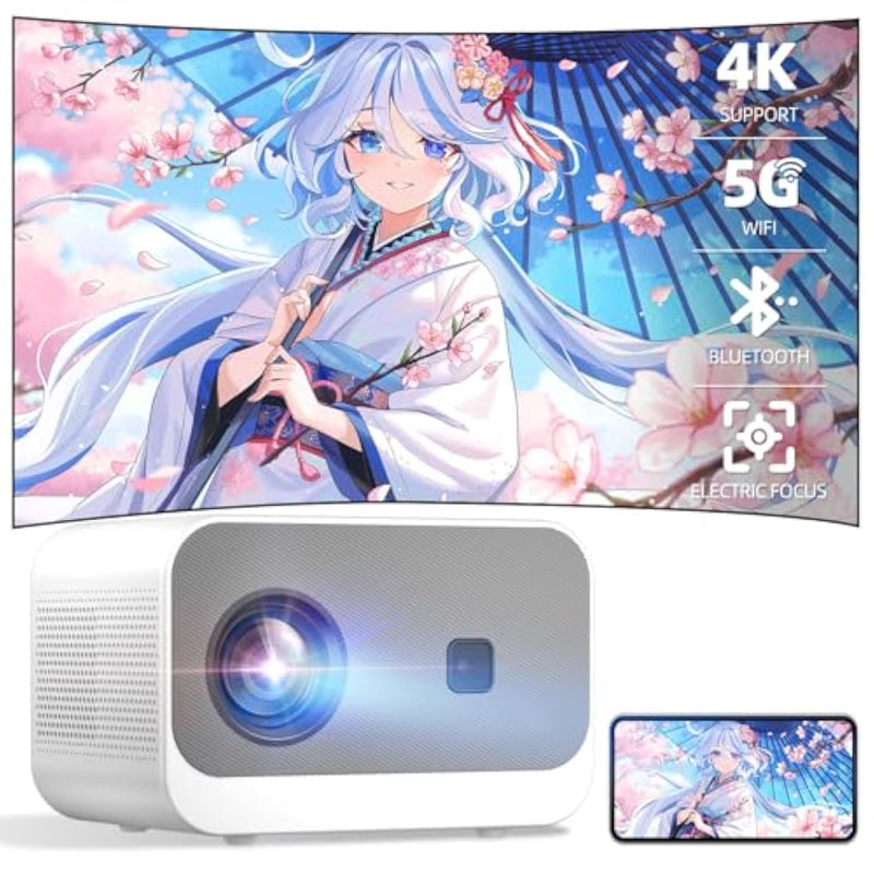 Mini Projector, 20000Lm 4K Projector With Wifi Bluetooth Native 1080P, Fhd 1080P Hifi Portable Outdoor Movie Projector Max 300”|Zoom 50%|, Tv Stick/Hdmi/Usb/Av/Ps4/Ps5/Laptop/Smartphone/Tablet Support