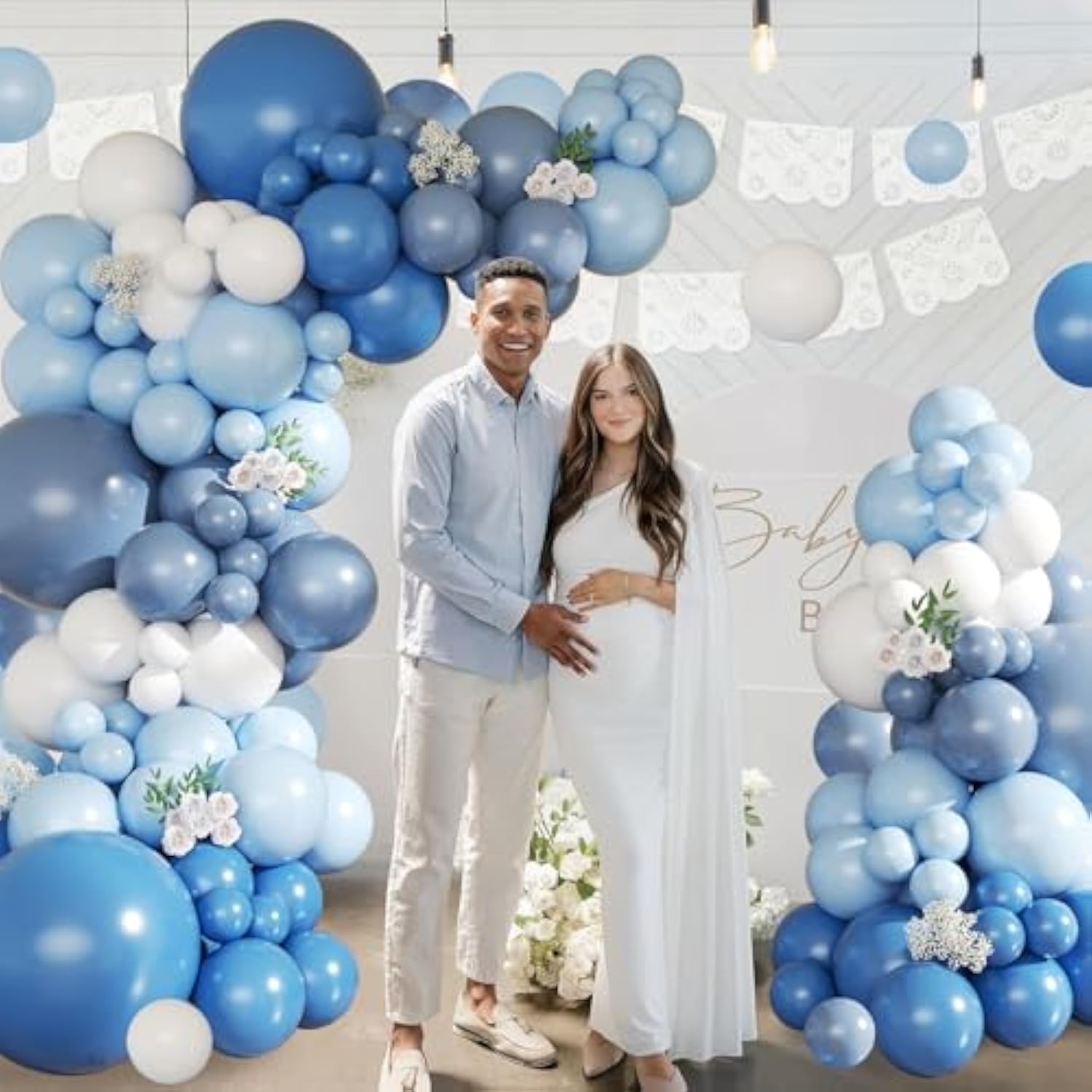 Dusty Blue Balloon Arch Kit,145Pcs Denim Light Blue And White Balloons Garland Kits For Birthday Baby Shower Gender Reveal Bridal Wedding Party Decorations