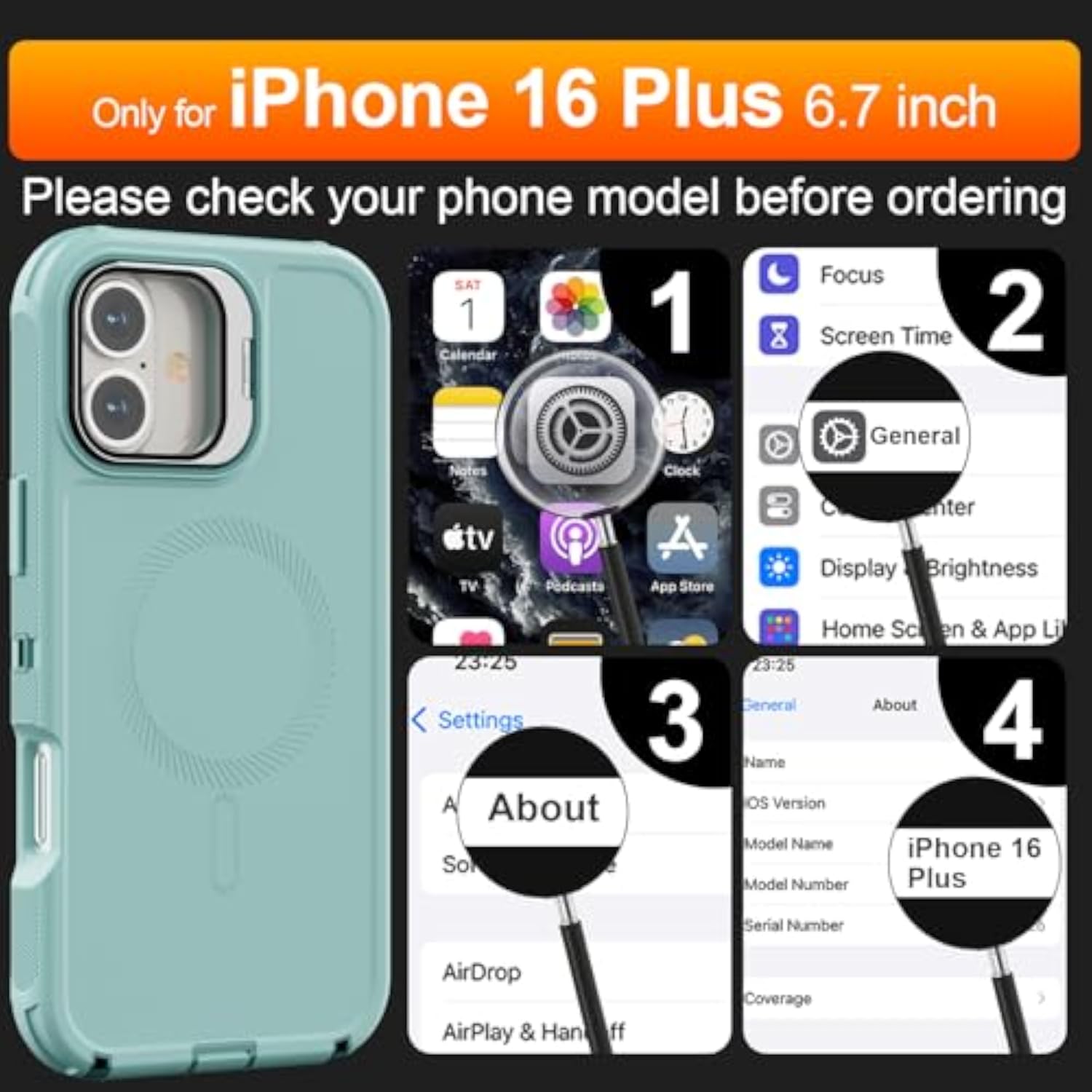 Magnetic Heavy Duty Case for iPhone 16 Plus 6.7 Inch
