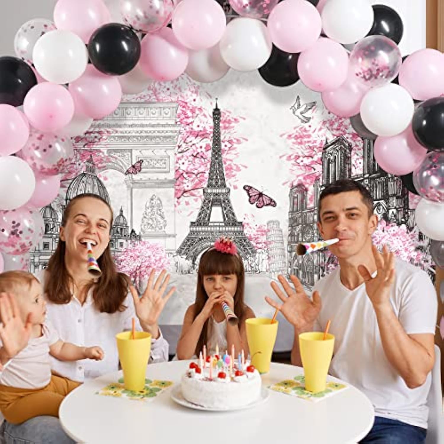 76 Pcs Paris Party Supplies Set Pink Paris Theme Party Decoration Eiff