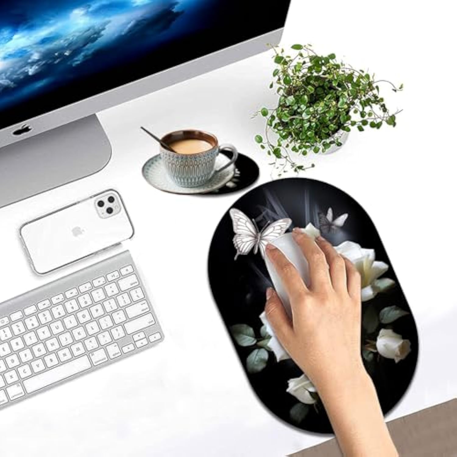 Mouse Pad, Computer Mouse Pad, Portable Office Non-Slip Rubber Base Wireless Mouse Pad, Laptop, Games, Office And Home, La Rose Blanche