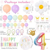 Pastel 4Th Birthday Decorations Girl, 219Pcs Pastel Rainbow Balloon Arch Garland Kit, With Number 4 Balloons,Banner,Cake Toppers,12 3D Butterfly For 4 Year Old Girl Birthday Easter Party Decor
