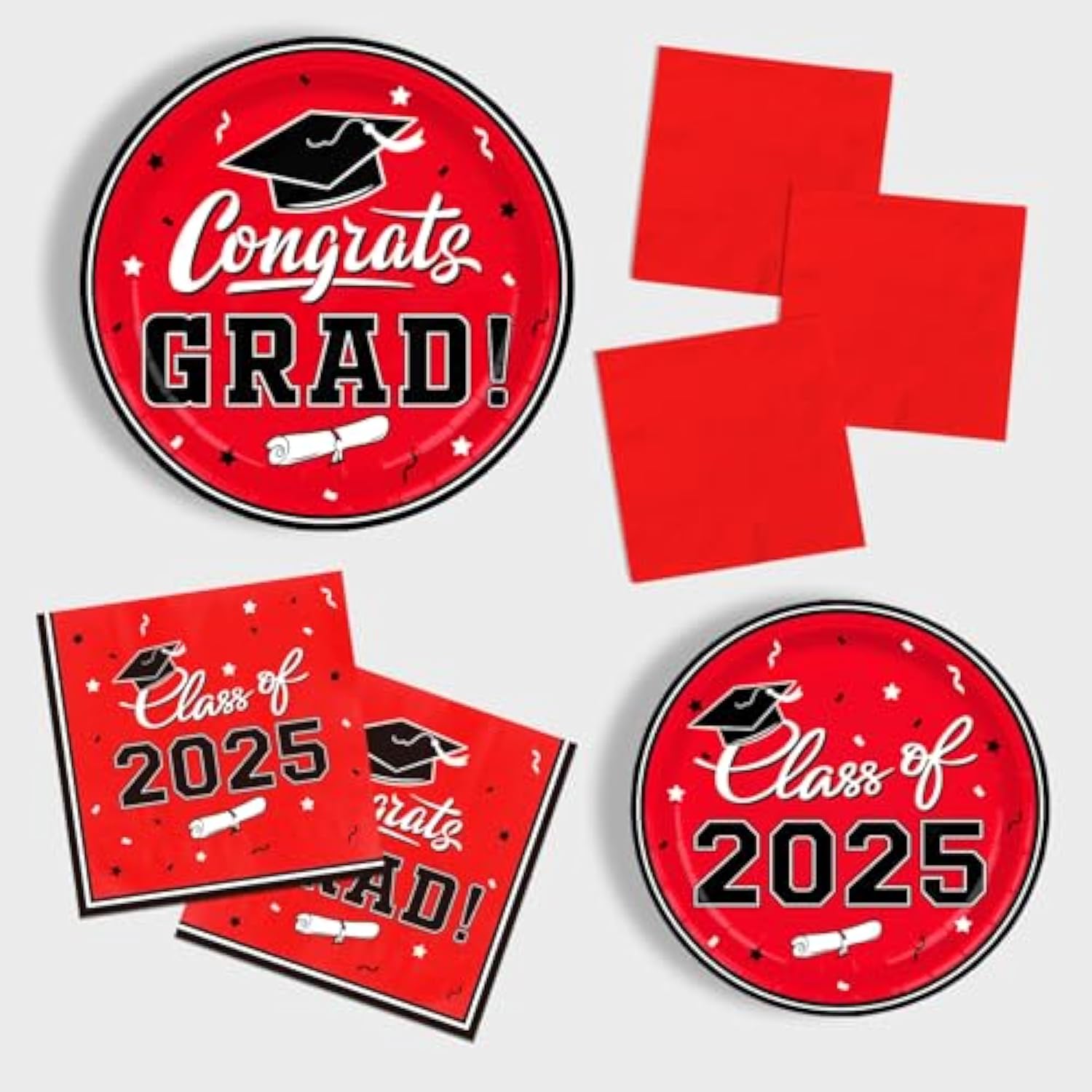 Graduation Decorations 2025 – Red Party Plates & Napkins Set for 50 Guests, Congrats Grad Supplies