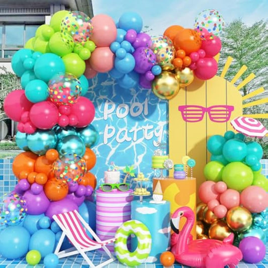 Multicolor Neon Balloon Arch Garland Kit, Assorted Color Blue Purple Orange Green Pink Green Gold Rainbow Balloon Garland, Colorful Balloon Arch Kit For Kids Carnival Summer Birthday Party Decorations