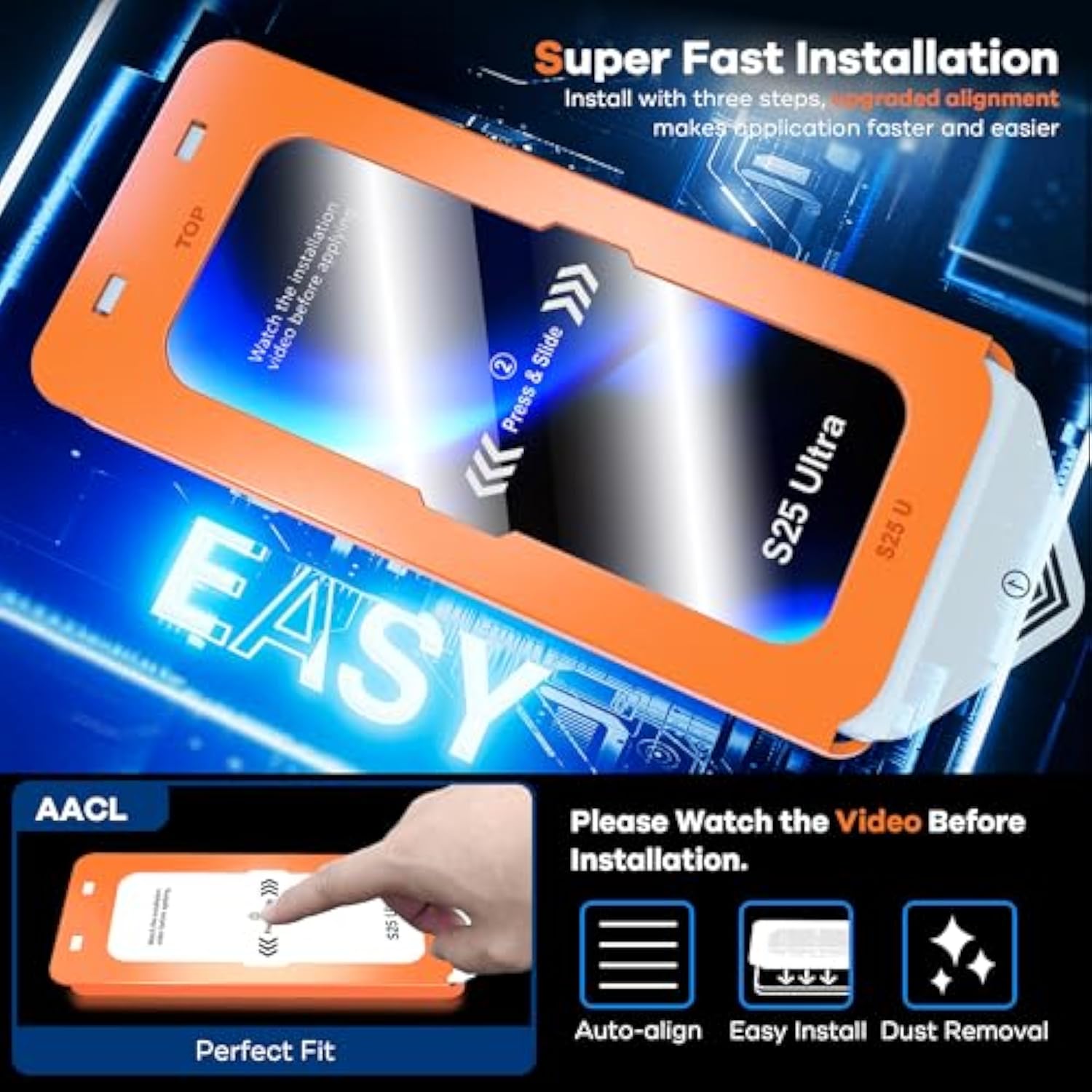 3-Pack For Samsung Galaxy S25 Ultra Screen Protector Tempered Glass, 9H Glass For S25 Ultra Screen Protector 5G, [Fast Alignment Tool] [Bubble Free] [6.9 Inch]