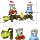 7Ft Christmas Inflatable Decorations, Light Up Sitting Bears Roasting Marshmallows Over Campfire, Xmas Lighted Blowups F