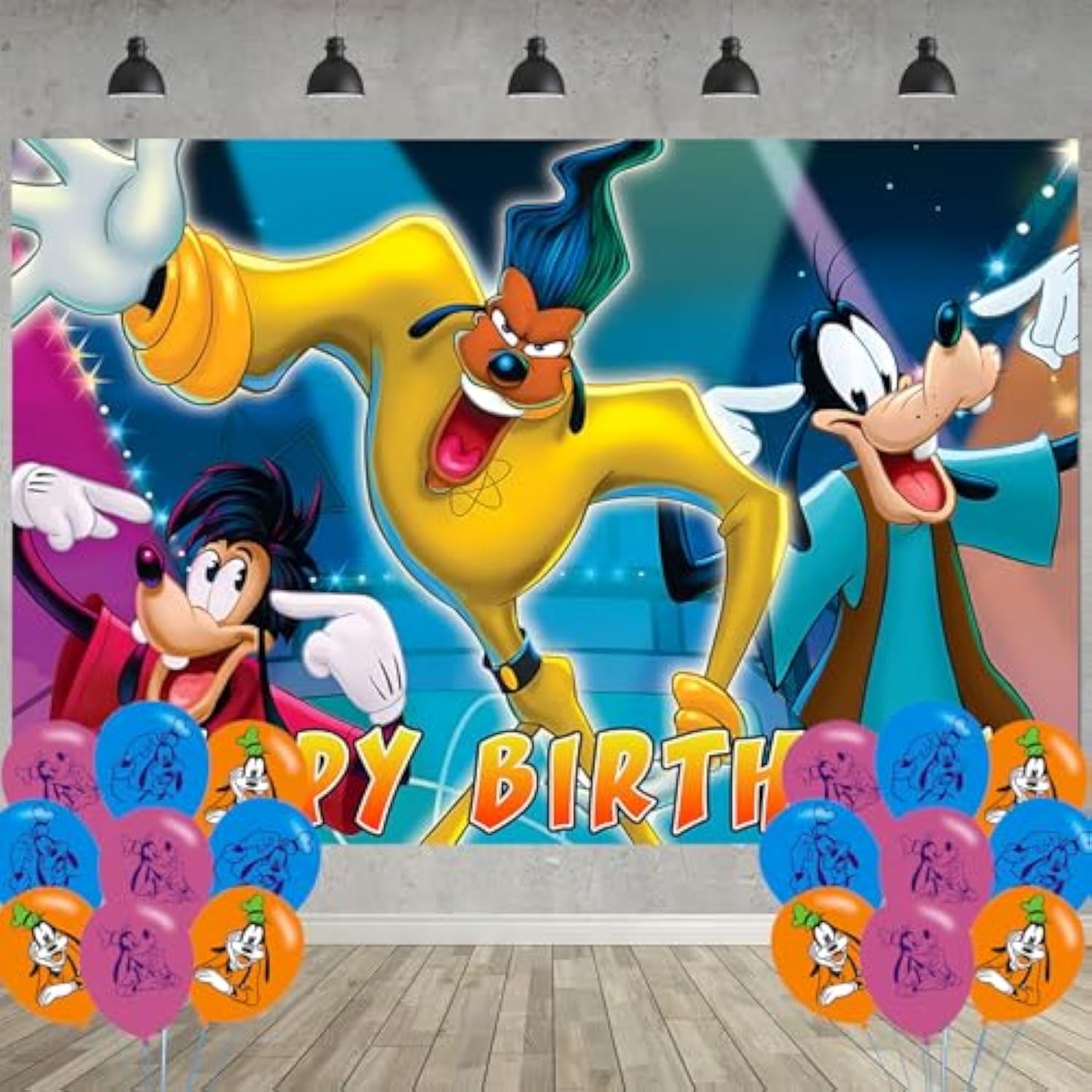 Goofy Movie Birthday Party Decor: 5x3 Ft Backdrop & 18 Balloons