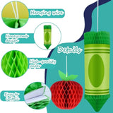 12Pcs Welcome Back To School Hanging Decorations 6 Crayon Hanging Honeycomb Back To School Classroom Decorations 6 Apple Honeycomb Tissue Paper Centerpieces Ceiling Decor For First Day Of School Party