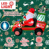 6Ft Length Inflatable Christmas Golf Cart With Santa Claus Decoration, Led Blow Up Lighted Decor Indoor Outdoor Holiday