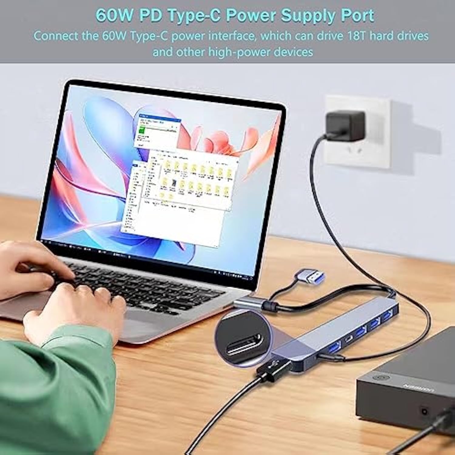Usb C Hub Usb Hub 3.0, Aluminum 7 In 1 Usb Extender, Usb Splitter With 1 X Usb