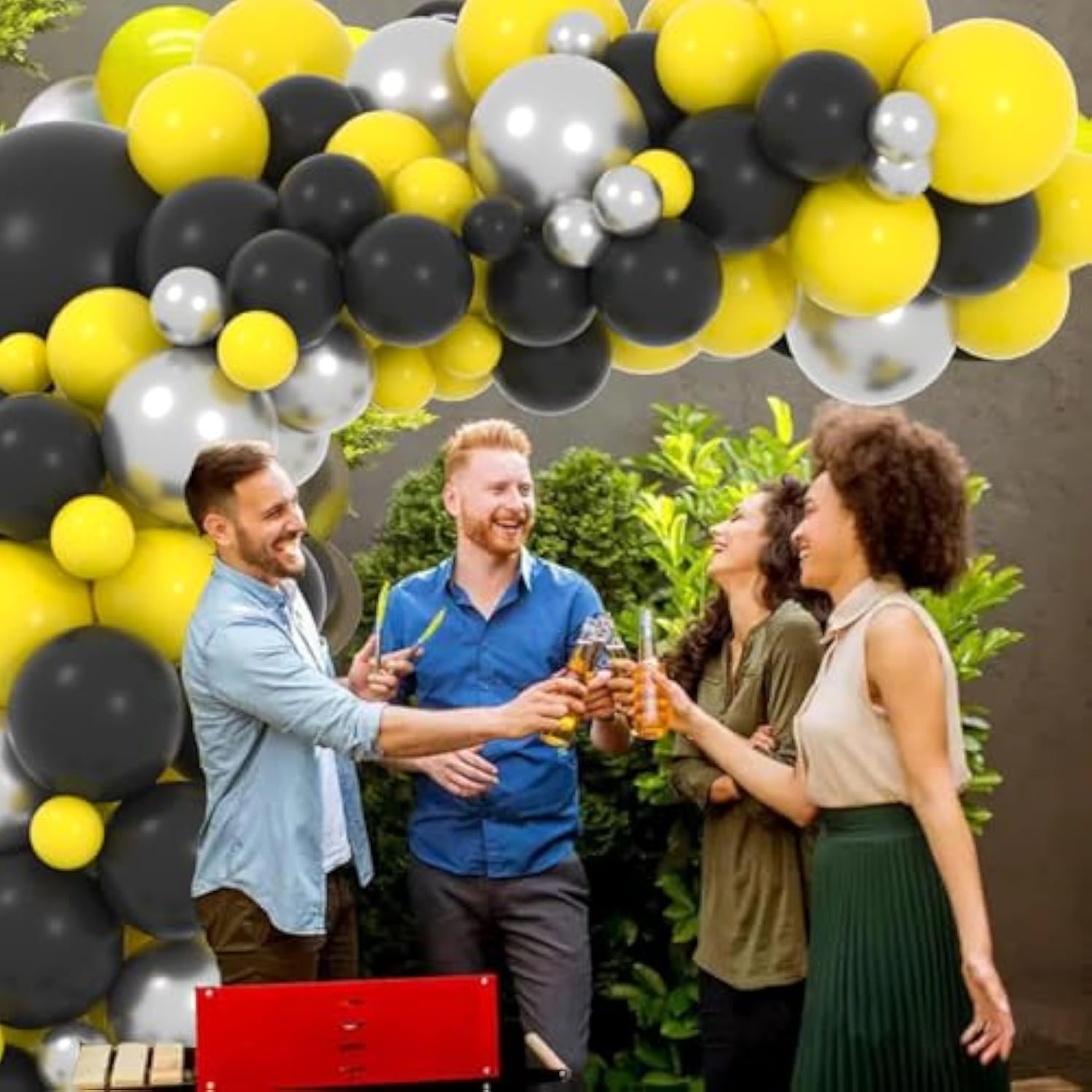Yellow And Black Balloon Garland Arch Kit, 132Pcs Black Yellow Balloons Metallic Silver Balloons For Spring Lemon Daisy Honeybee Sun Birthday Wedding Baby Shower Anniversary Engagement Decorations
