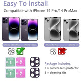 2 Pack Camera Lens Protector For Iphone 14 Pro/14 Pro Max,[Not Easy To Breakn ] Ar Tempered Glass Strong Adsorption Metal Camera Cover Screen-Dark Purple