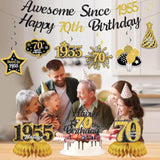 70Th Birthday Decorations For Men Women, Black Gold Awesome Since 1955 Happy 70Th Birthday Banner Swirls Cake Topper Party Supplies, Seventy Years Bday Honeycomb Centerpiece Sign Decor