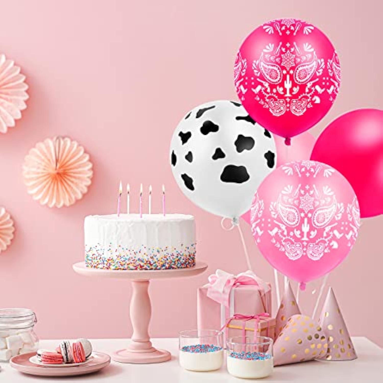 60 Pcs Cowgirl Balloons Bandana Western Cowgirl Party Decorations Cow Animal Print Balloons For Baby Shower Birthday Supplies, 12 Inch(Pink)