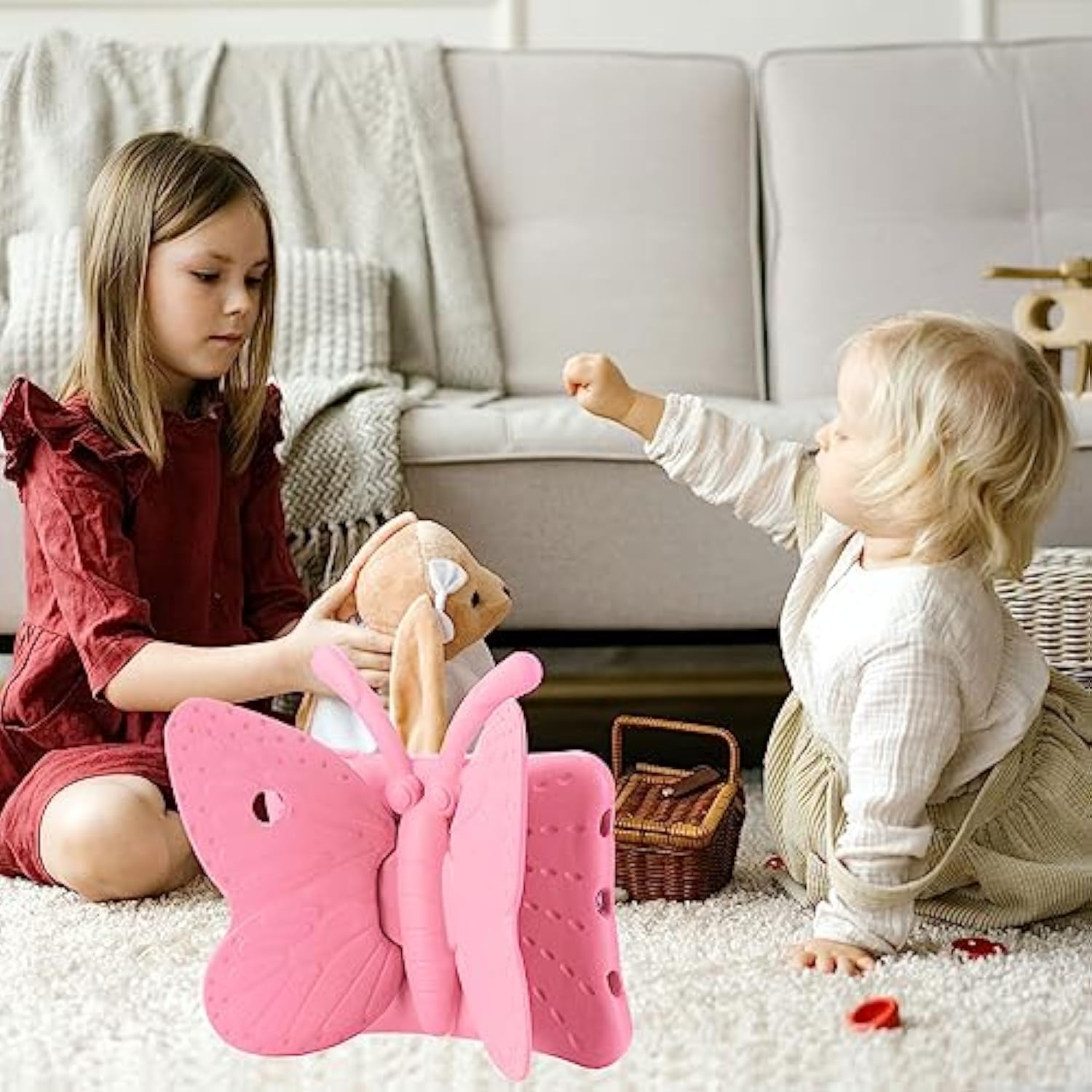 Kids Ipad 6Th Generation Case, Ipad 5Th Generation Case, Ipad Air 2 Case For Kids,Cute Butterfly Shockproof Eva Foam Super Protection Stand Cover For 9.7" Ipad Air/Air 2 Ipad 2017/2018 - Pink