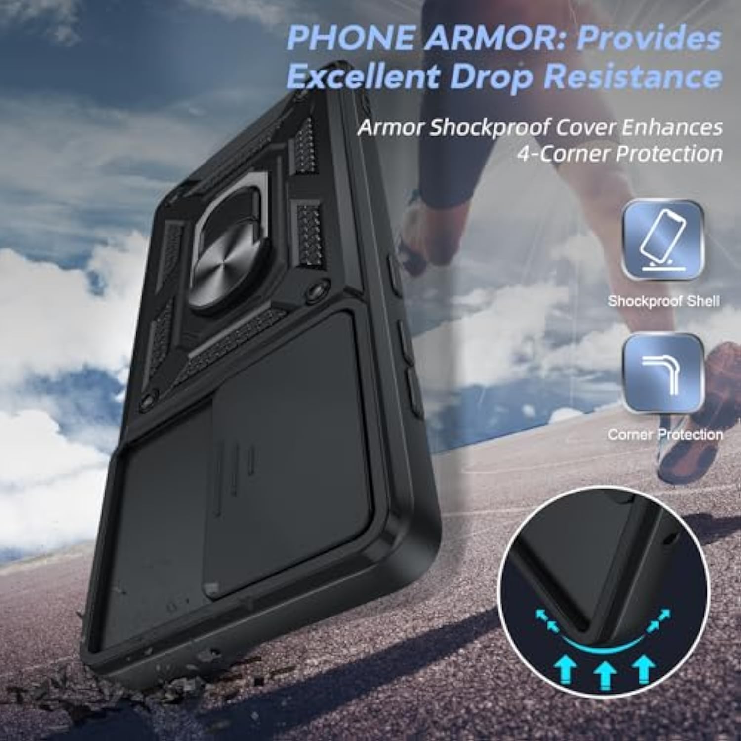 For Samsung Galaxy A51-Phone Case 4G (Not Fit 5G): Samsung A51 Phone Case With Slide Camera Cover+Glass Screen Protector, Military-Grade Cell Cover With Metal Ring Stand Samsung A 51 4G, Black