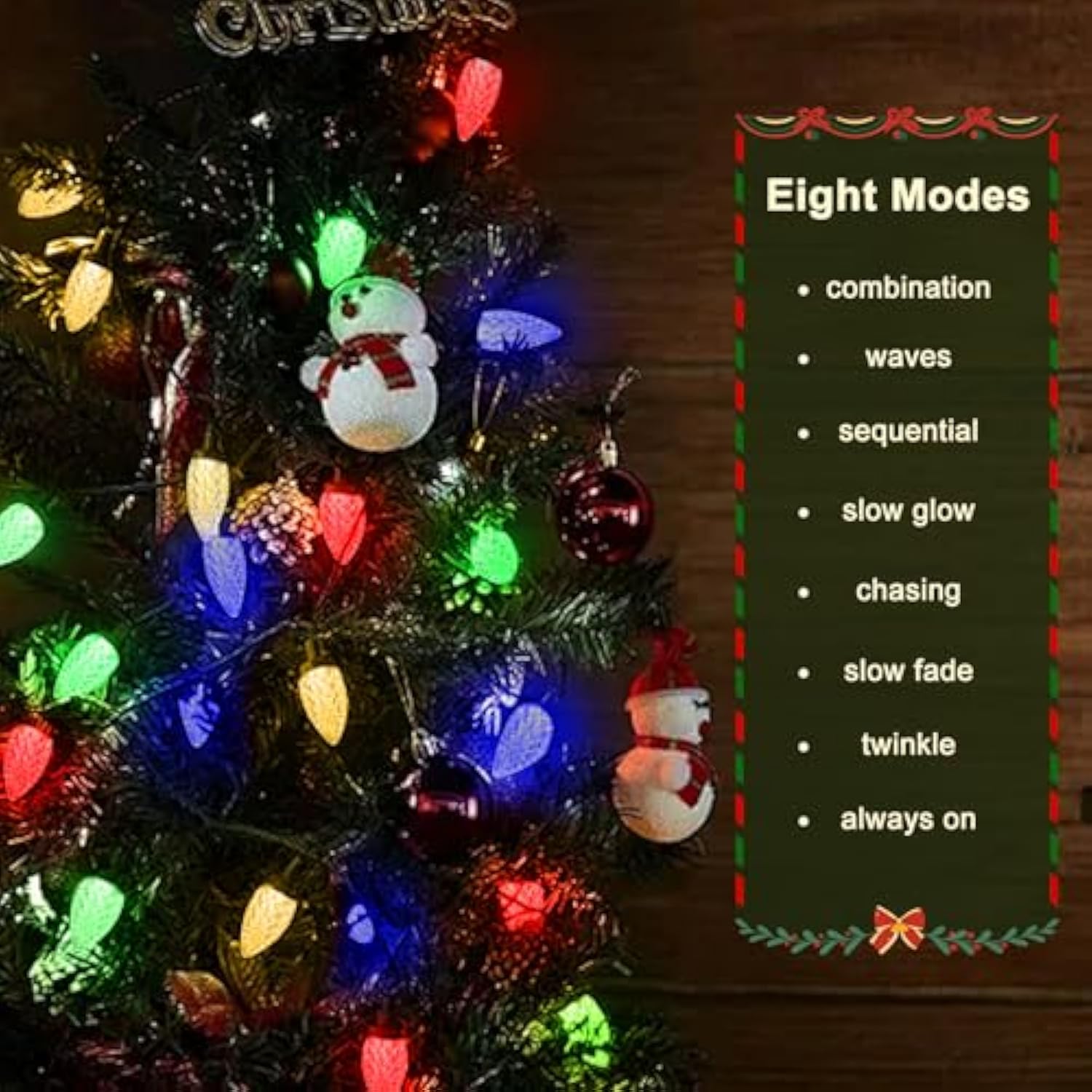 120 Led C9 Christmas Lights,Outdoor String Lights,Christmas Light Decor With 8 Modes Waterproof,Suitable For Indoor And